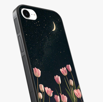 Midnight Tulip Whispers Vibe Glass Case captured at a warm angle highlighting gloss, texture and premium glass finish.