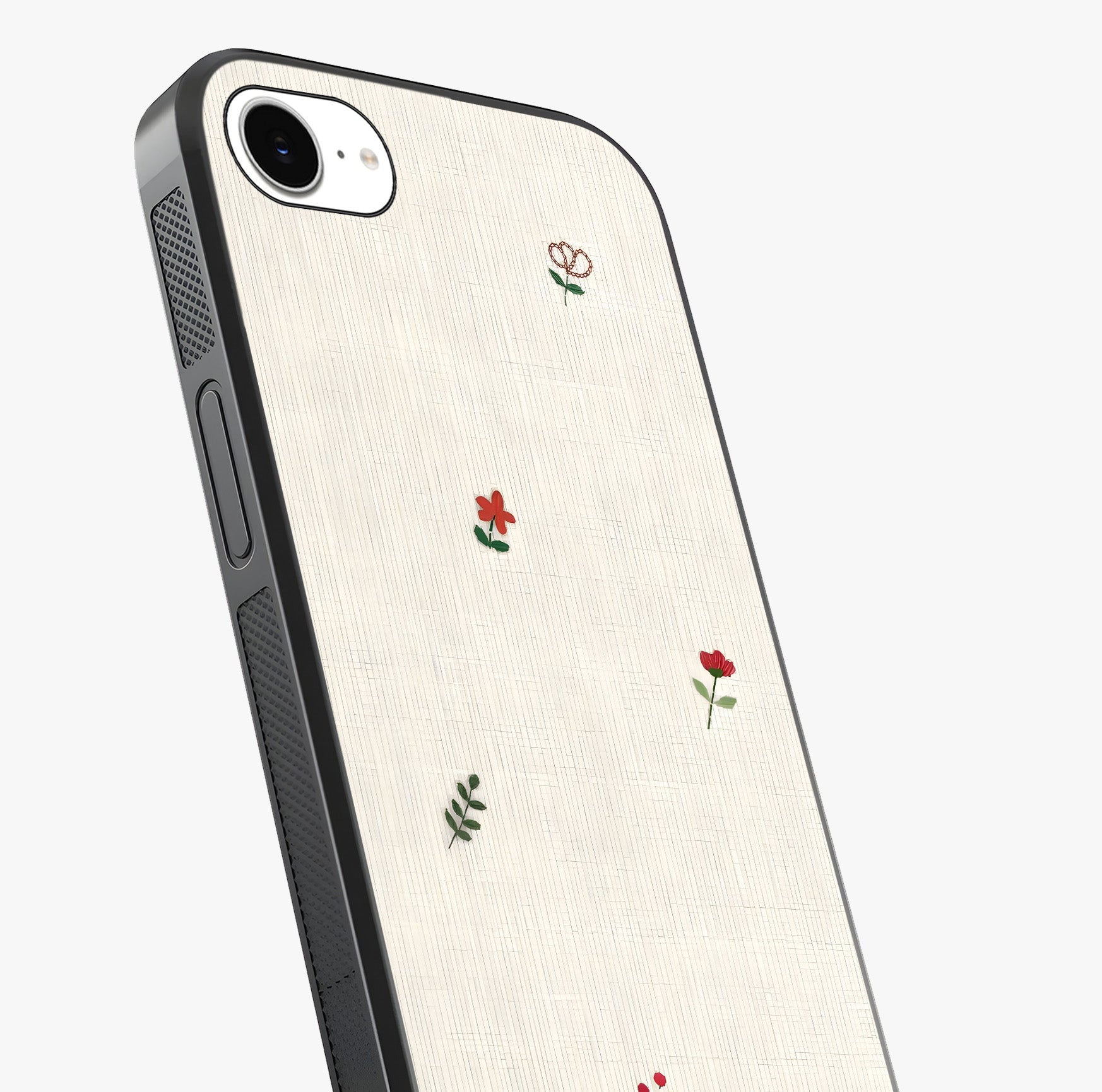 Minimal Petal Whispers Glass Case captured at a warm angle highlighting gloss, texture and premium glass finish.