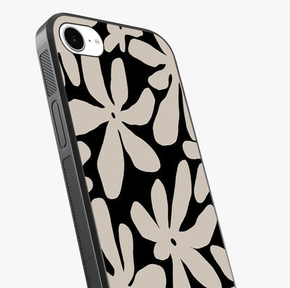 Monochrome Petal Dance Glass Case captured at a warm angle highlighting gloss, texture and premium glass finish.