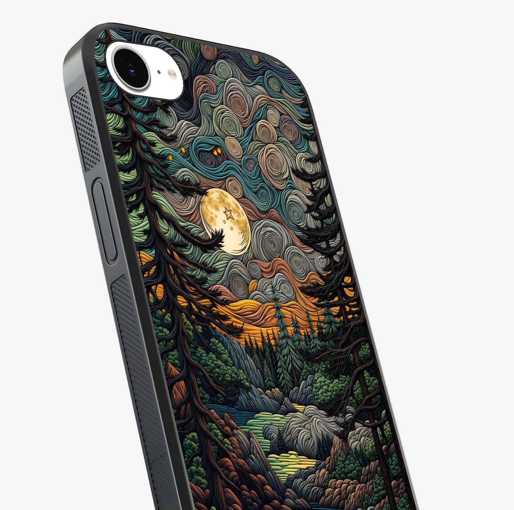 Moonlight Forest Dream Glass Case captured at a warm angle highlighting gloss, texture and premium glass finish.