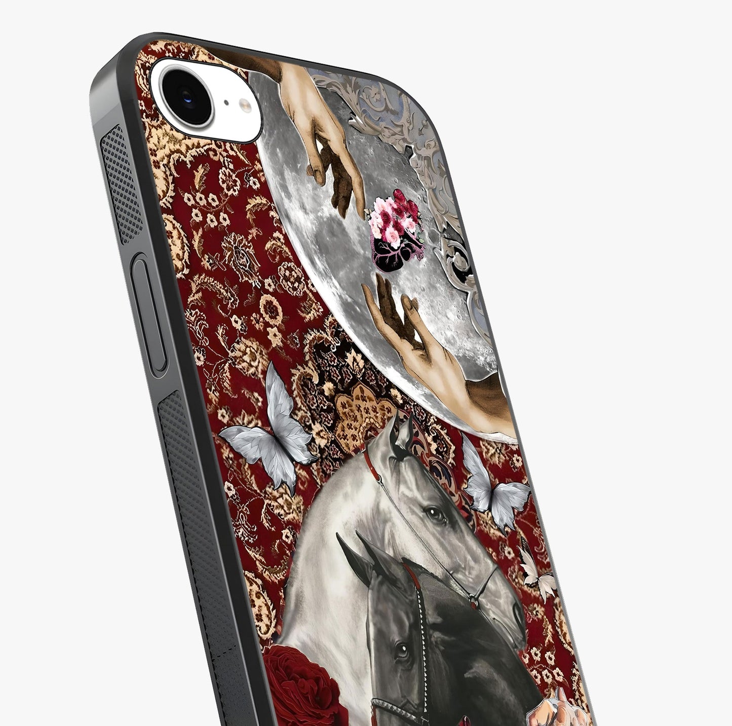 Moonlit Royal Stallion Glass Case captured at a warm angle highlighting gloss, texture and premium glass finish.