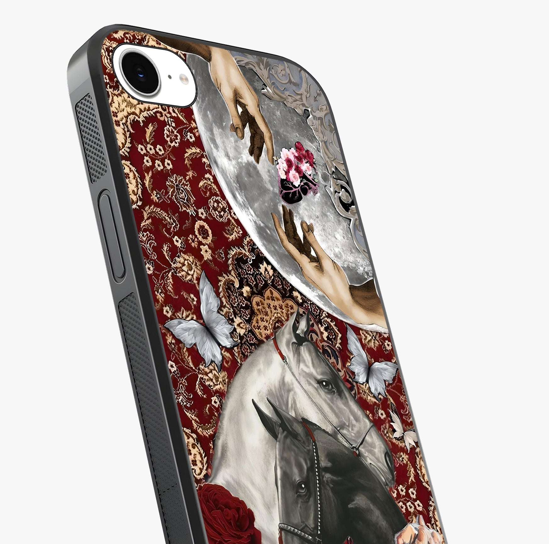 Moonlit Royal Stallion Glass Case captured at a warm angle highlighting gloss, texture and premium glass finish.
