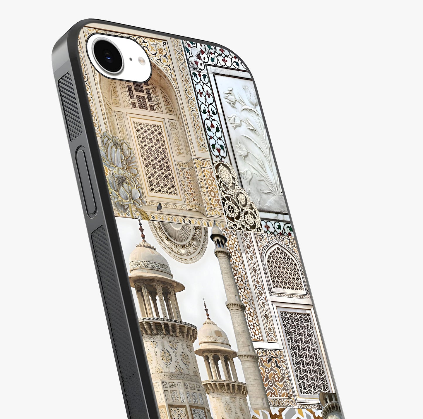 Mughal Marble Legacy Glass Case captured at a warm angle highlighting gloss, texture and premium glass finish.