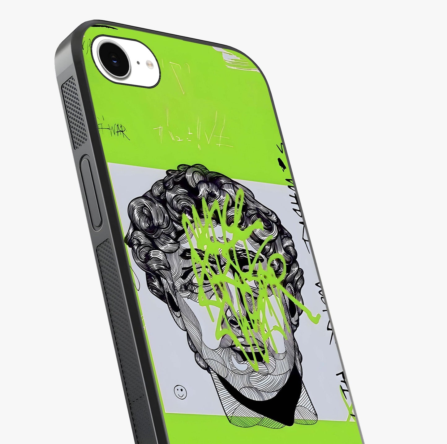 Neo Graffiti Rebellion Glass Case captured at a warm angle highlighting gloss, texture and premium glass finish.