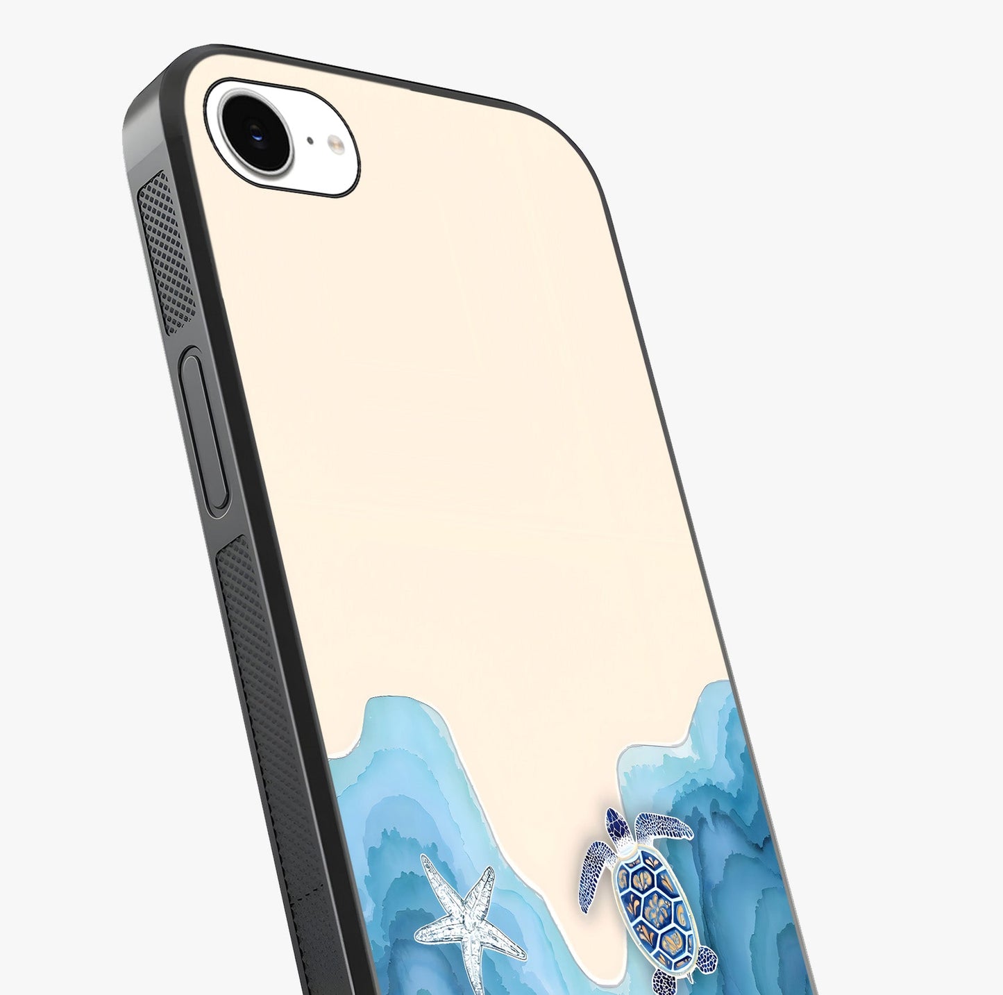 Ocean Drift Turtle Glass Case captured at a warm angle highlighting gloss, texture and premium glass finish.