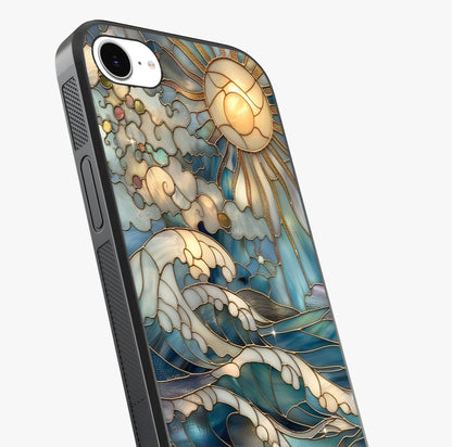 Oceanic Stained Printed Glass Case captured at a warm angle highlighting gloss, texture and premium glass finish.