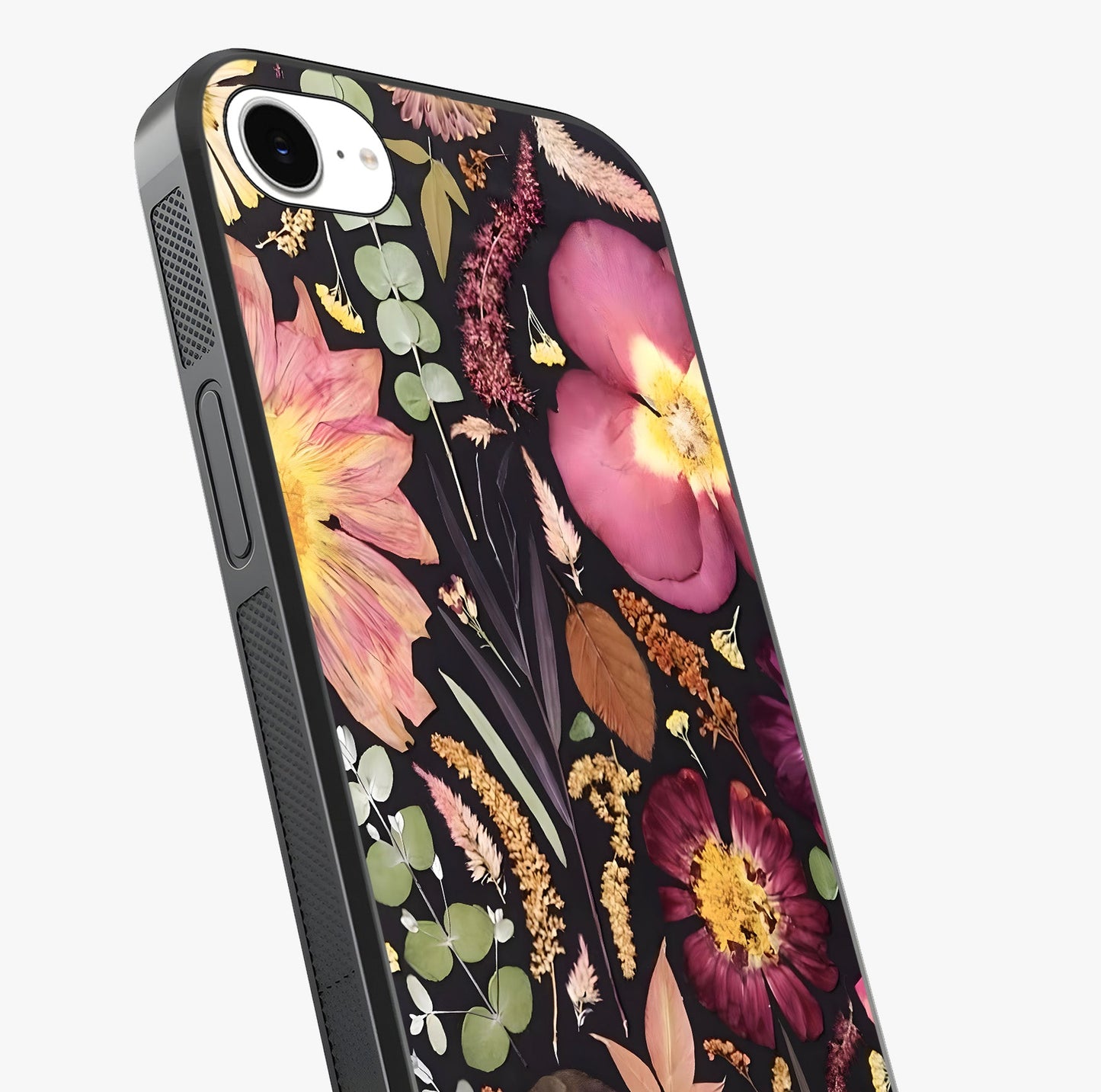 Petal Dream Tapestry Glass Case captured at a warm angle highlighting gloss, texture and premium glass finish.