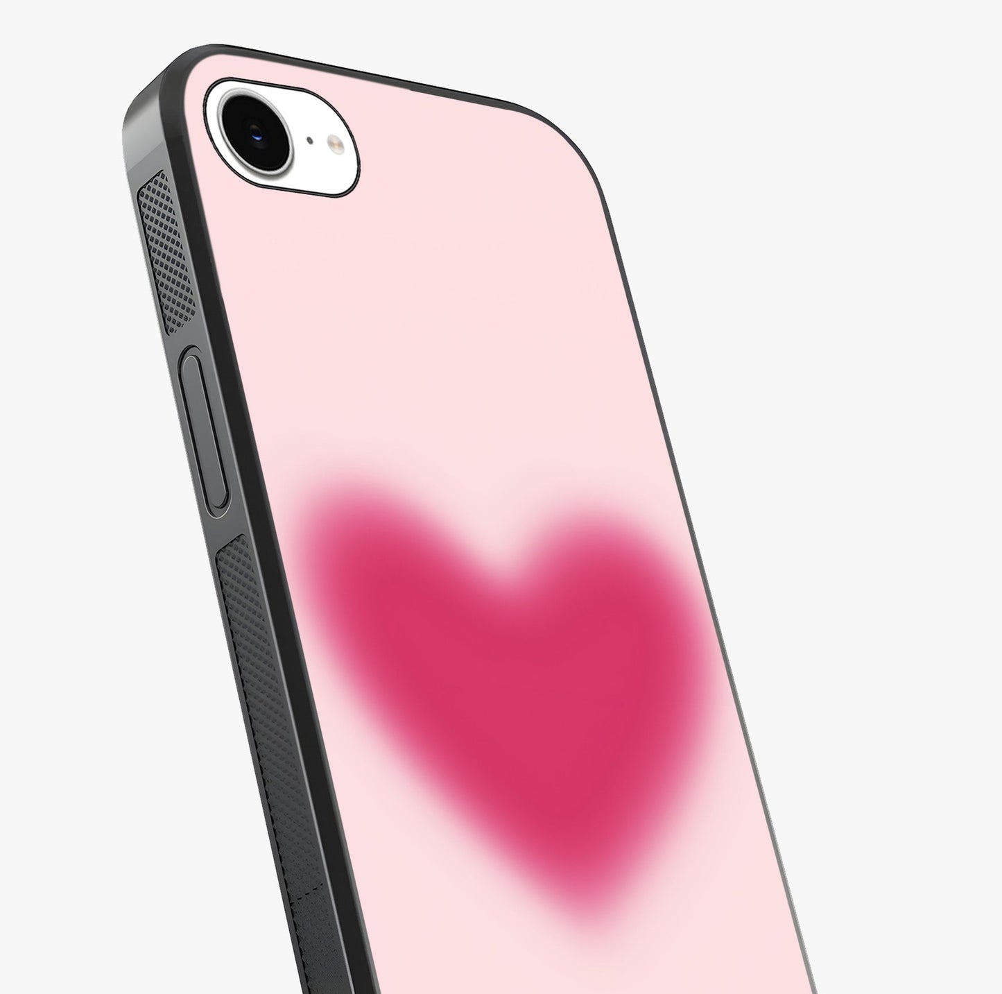 Pink Aura Heart Glass Case captured at a warm angle highlighting gloss, texture and premium glass finish.