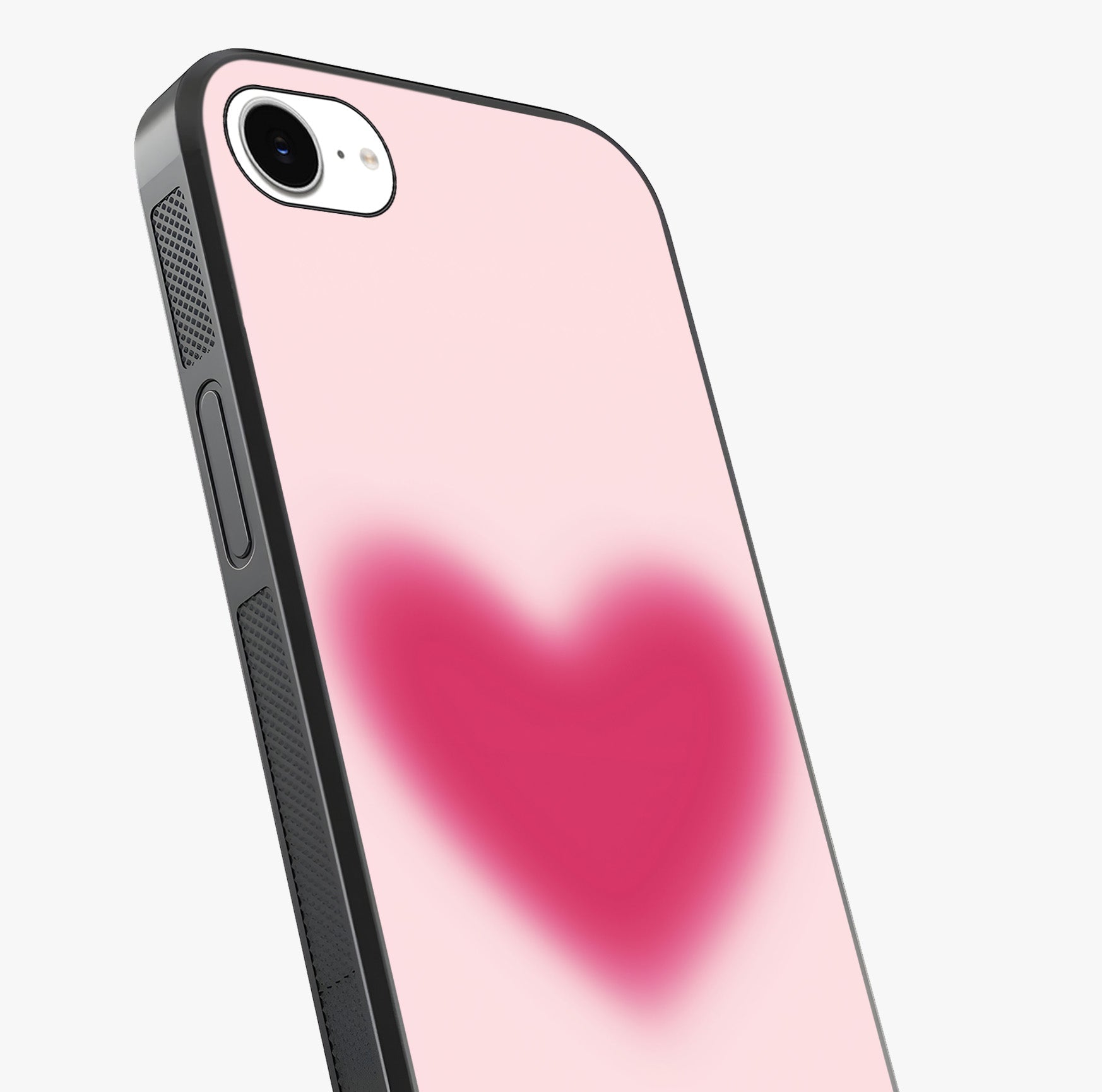 Pink Aura Heart Glass Case captured at a warm angle highlighting gloss, texture and premium glass finish.