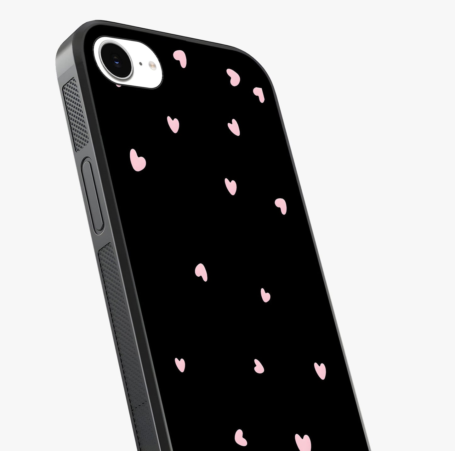 Pink Love Drops Glass Case captured at a warm angle highlighting gloss, texture and premium glass finish.