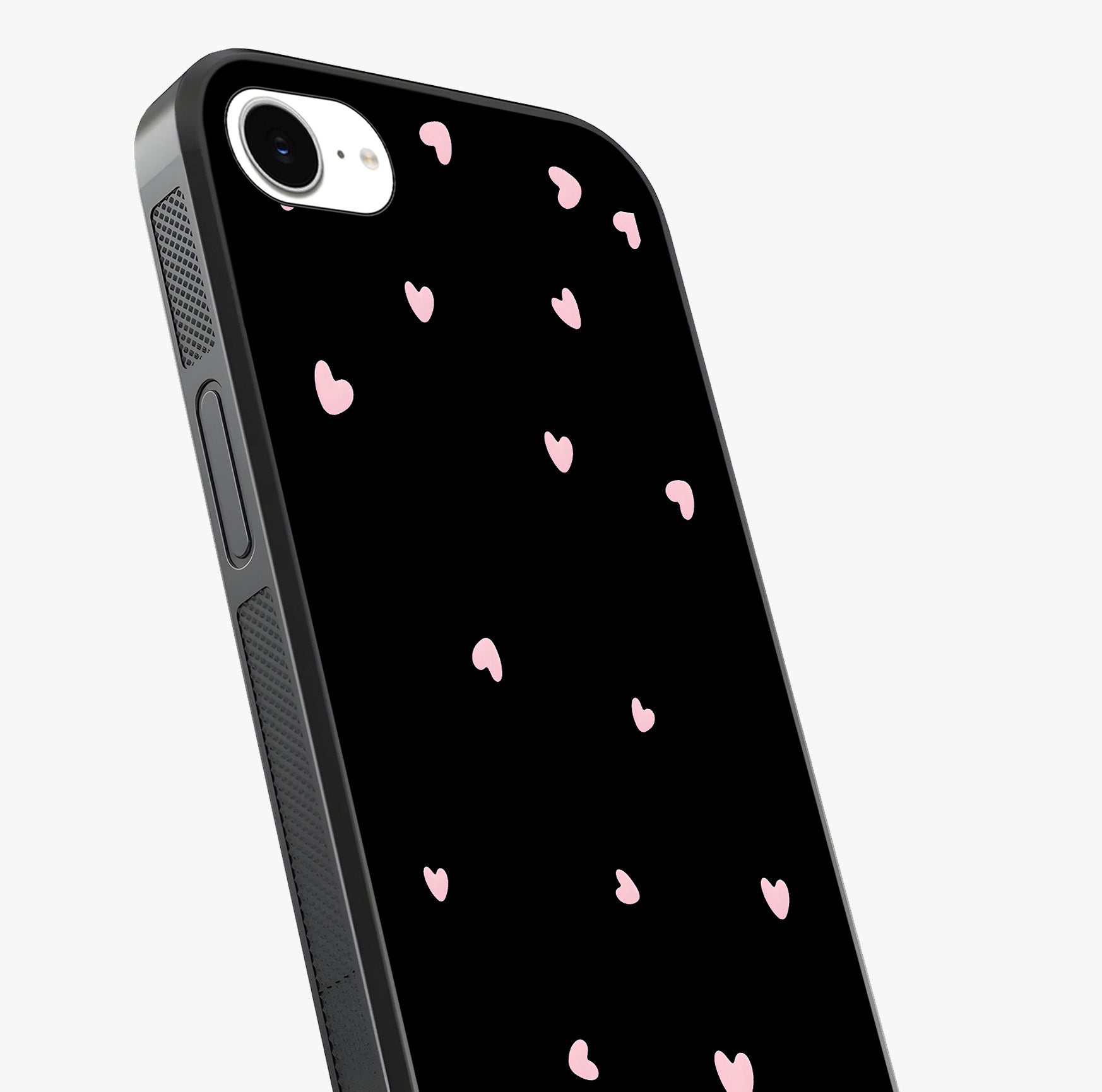Pink Love Drops Glass Case captured at a warm angle highlighting gloss, texture and premium glass finish.