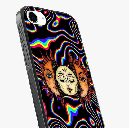 Psychedelic Sun Glass Case captured at a warm angle highlighting gloss, texture and premium glass finish.