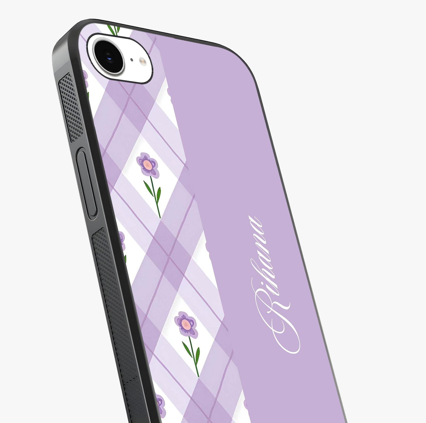Purple Diamond Floral Glass Case captured at a warm angle highlighting gloss, texture and premium glass finish.
