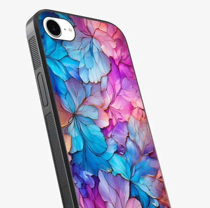Radiant Floral Whirl Glass Case captured at a warm angle highlighting gloss, texture and premium glass finish.