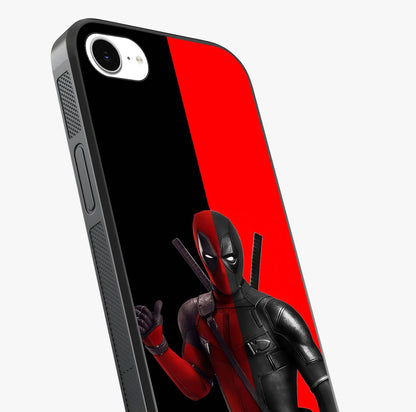 Red & Black Deadpool Theme Glass Case captured at a warm angle highlighting gloss, texture and premium glass finish.