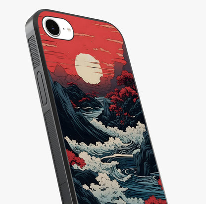 Red Sunset Scenery Glass Case captured at a warm angle highlighting gloss, texture and premium glass finish.