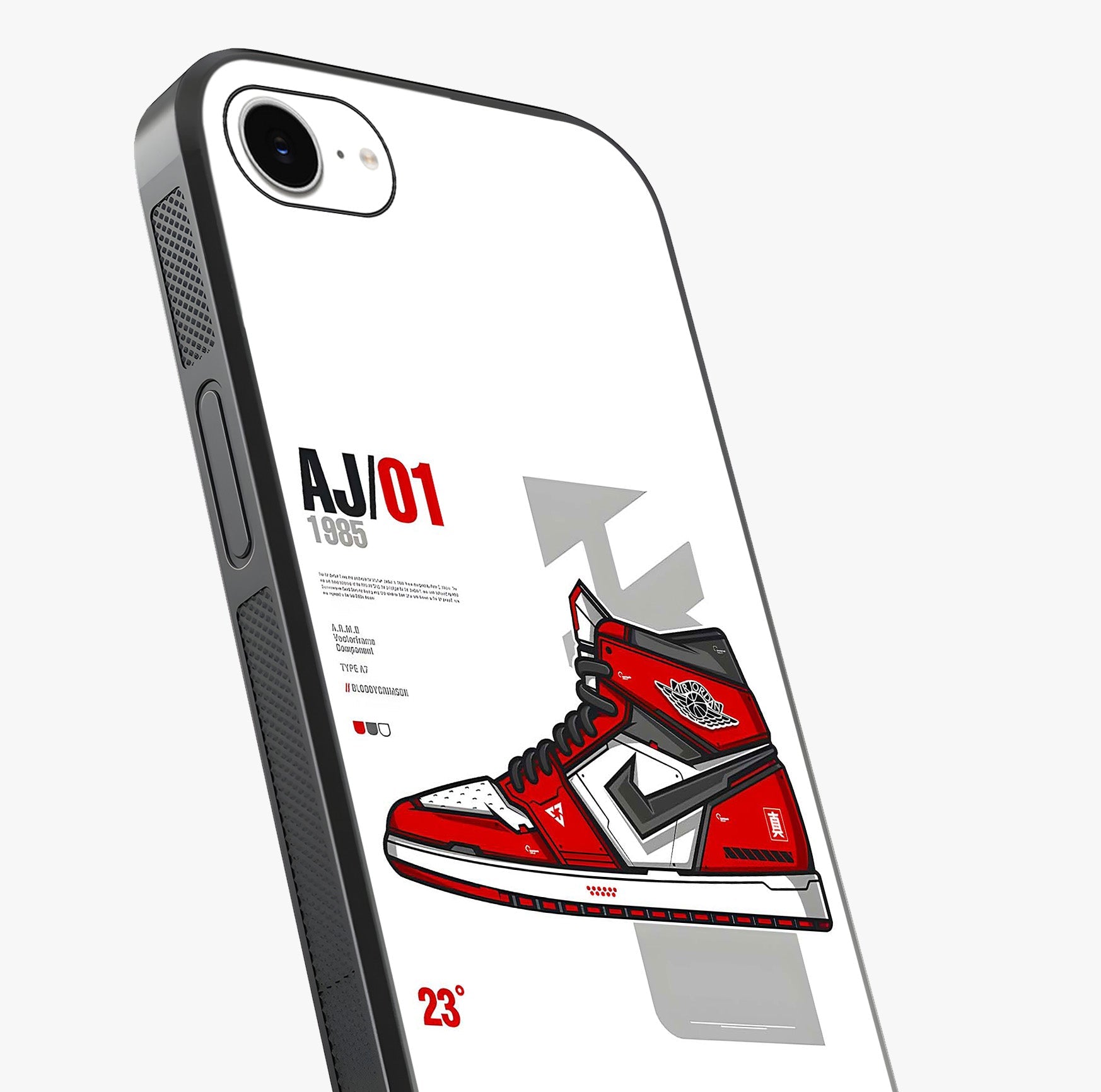 Retro Sneaker Blueprint Glass Case captured at a warm angle highlighting gloss, texture and premium glass finish.