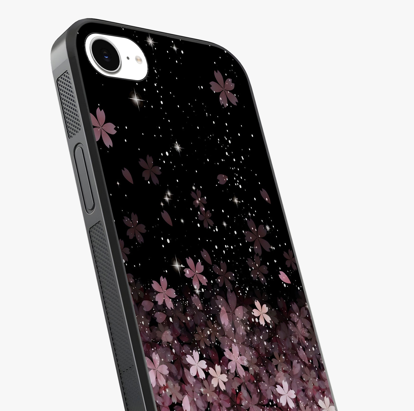 Small Starry Flowers Glass Case captured at a warm angle highlighting gloss, texture and premium glass finish.
