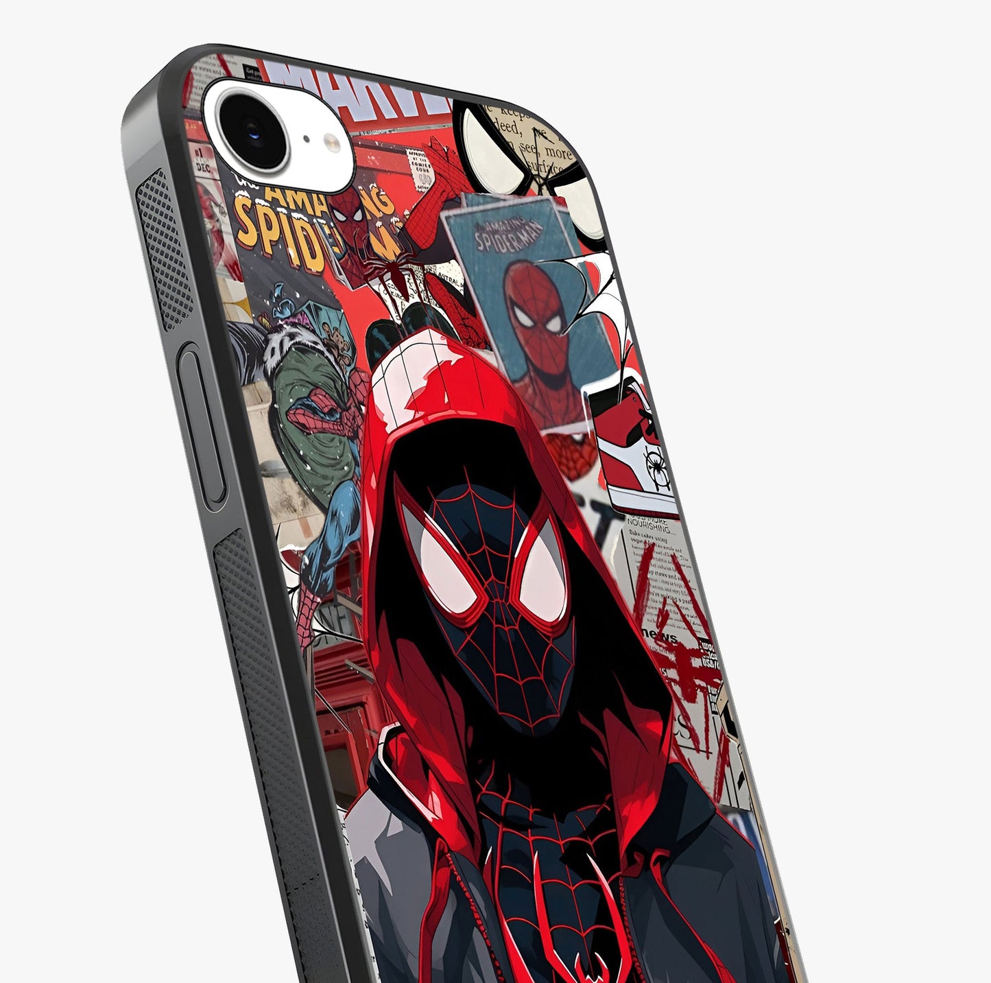 Spider Collage Street Glass Case captured at a warm angle highlighting gloss, texture and premium glass finish.