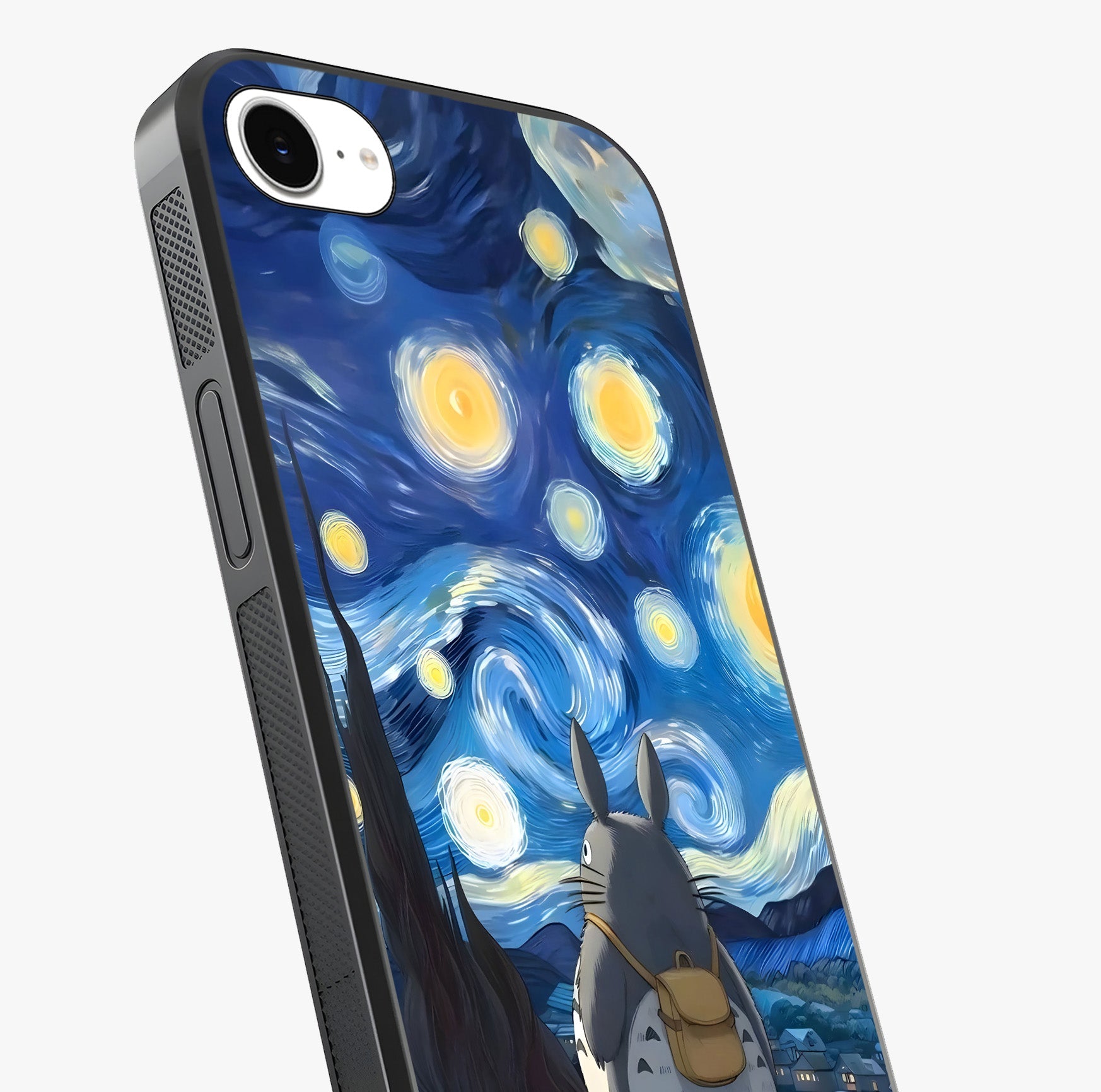 Totoro In Van Gogh Art Glass Case captured at a warm angle highlighting gloss, texture and premium glass finish.
