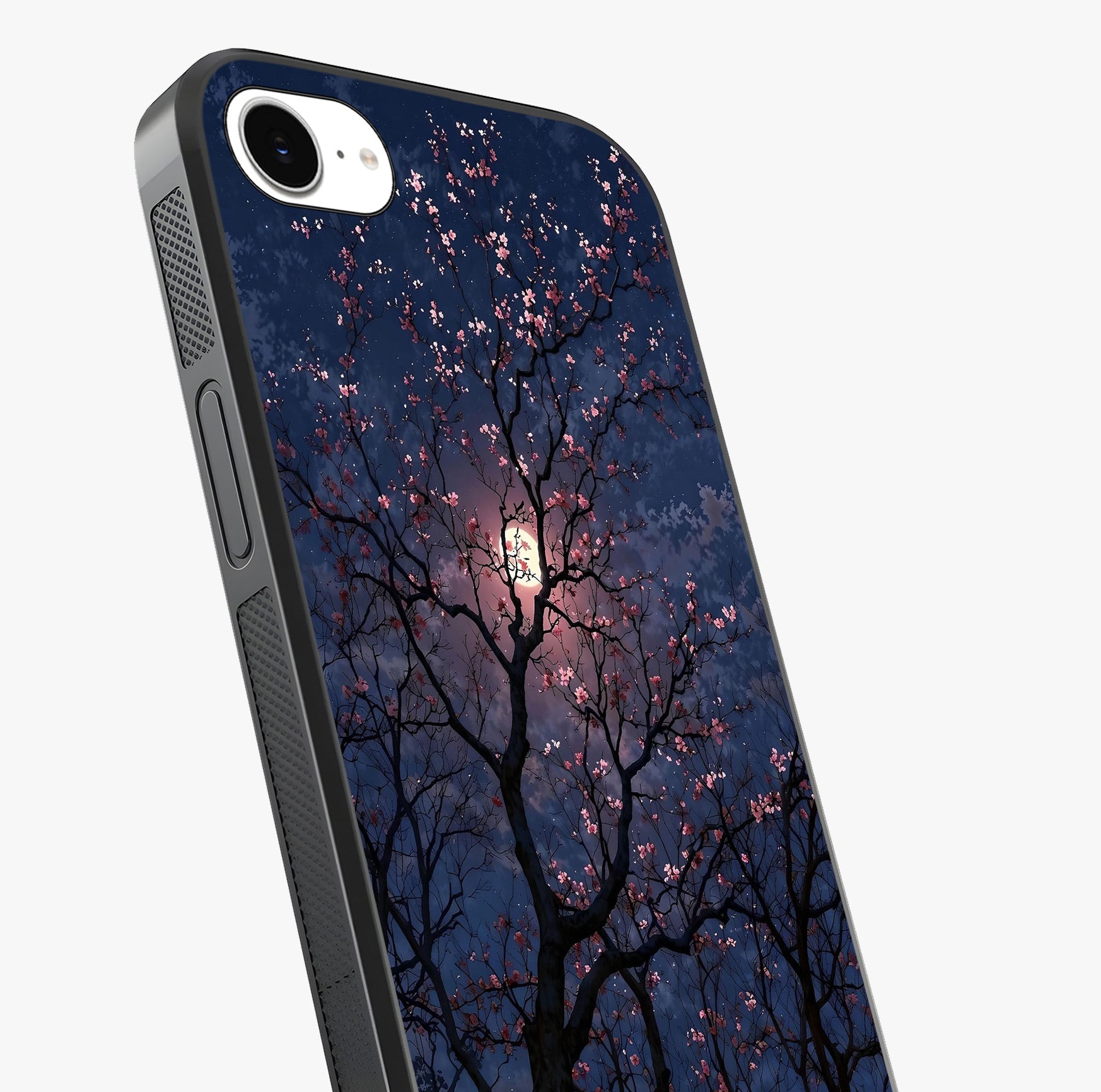 Twilight Sakura Serenade Glass Case captured at a warm angle highlighting gloss, texture and premium glass finish.