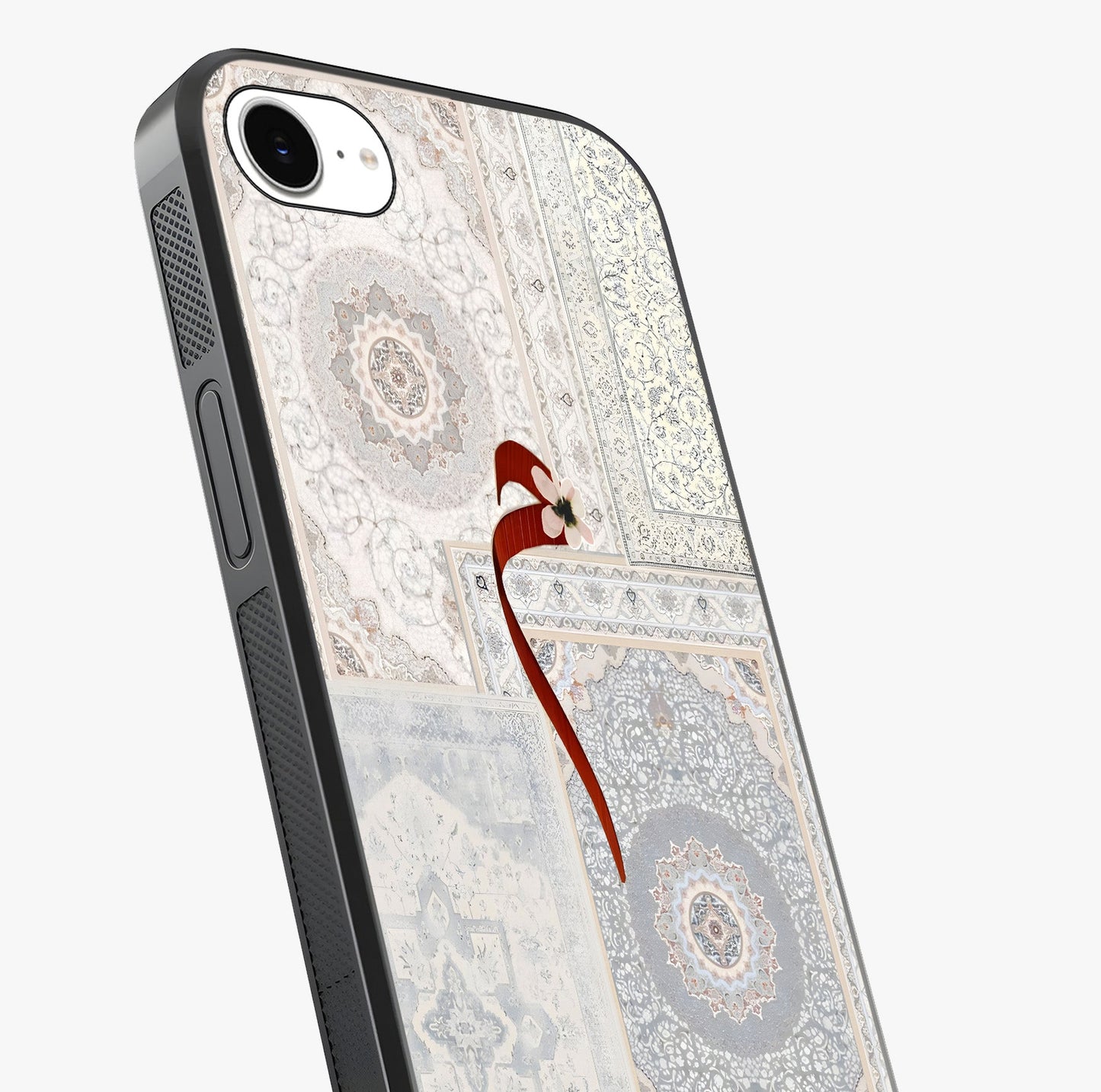 White Aesthetic Bow Glass Case captured at a warm angle highlighting gloss, texture and premium glass finish.