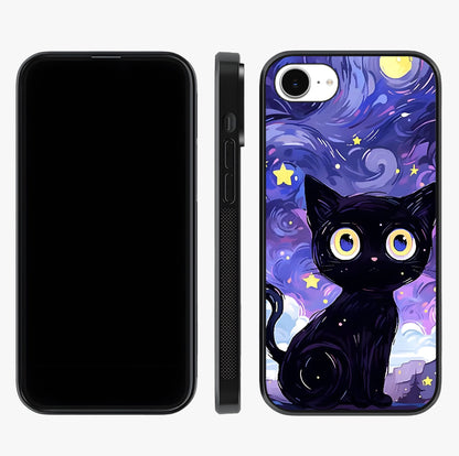 Abstract Cat Art Glass Case displayed upright for full design visibility and premium finish.