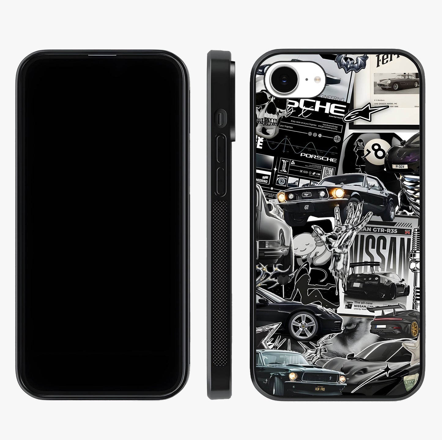 Aesthetic Dark Love Glass Case displayed upright for full design visibility and premium finish.