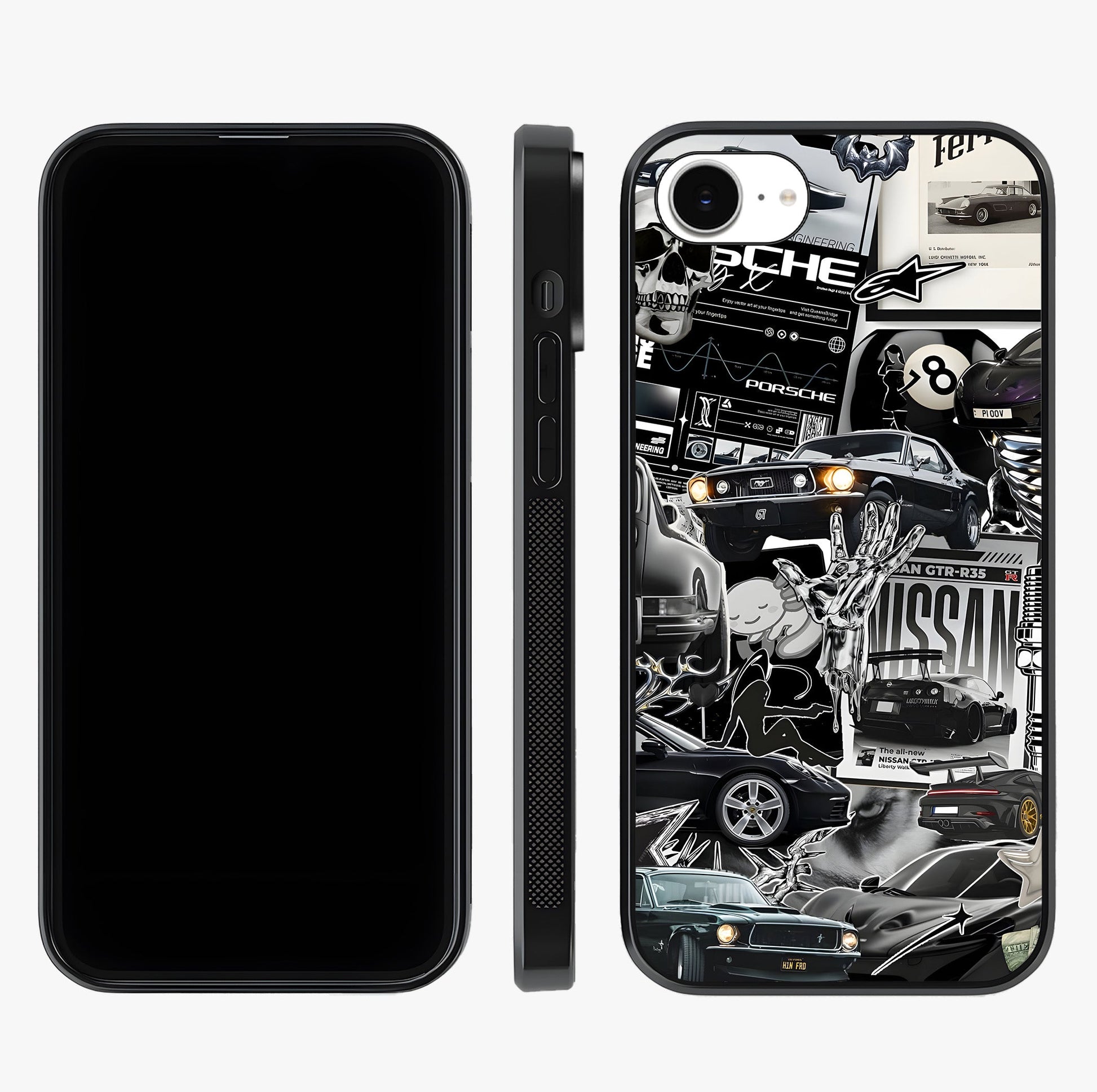 Aesthetic Dark Love Glass Case displayed upright for full design visibility and premium finish.