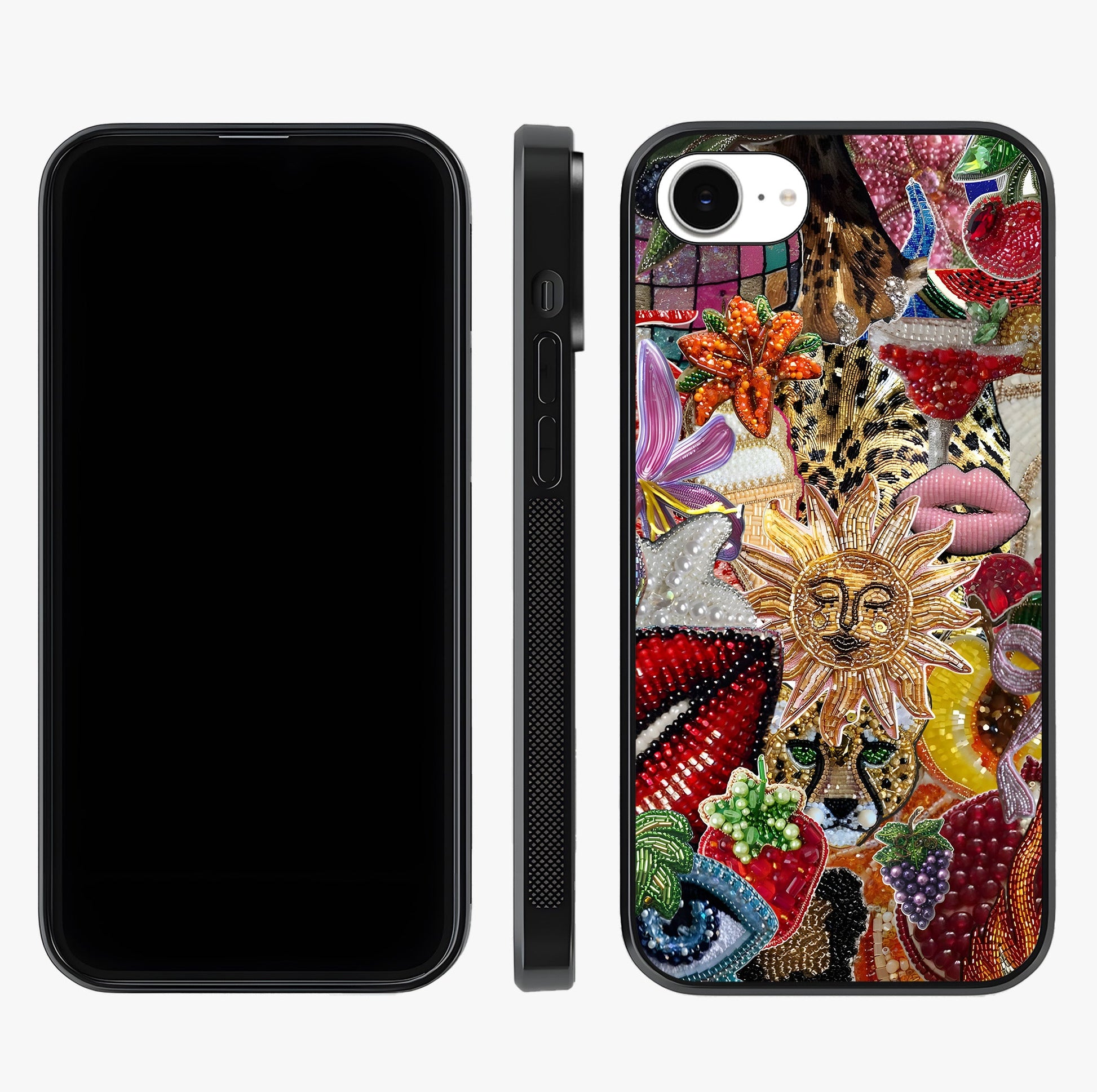 Beaded Fashion Jungle Glass Case displayed upright for full design visibility and premium finish.