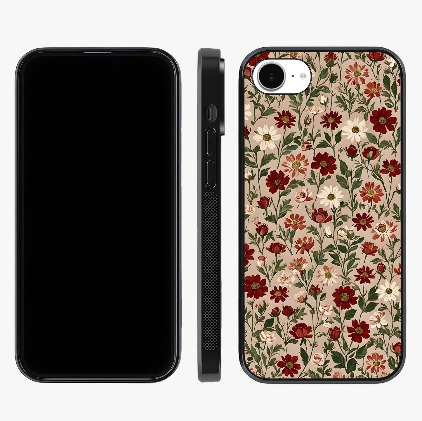 Biege Flower With Leaf Glass Case displayed upright for full design visibility and premium finish.