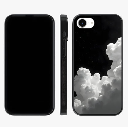 Black Background With White Cloud Glass Case displayed upright for full design visibility and premium finish.
