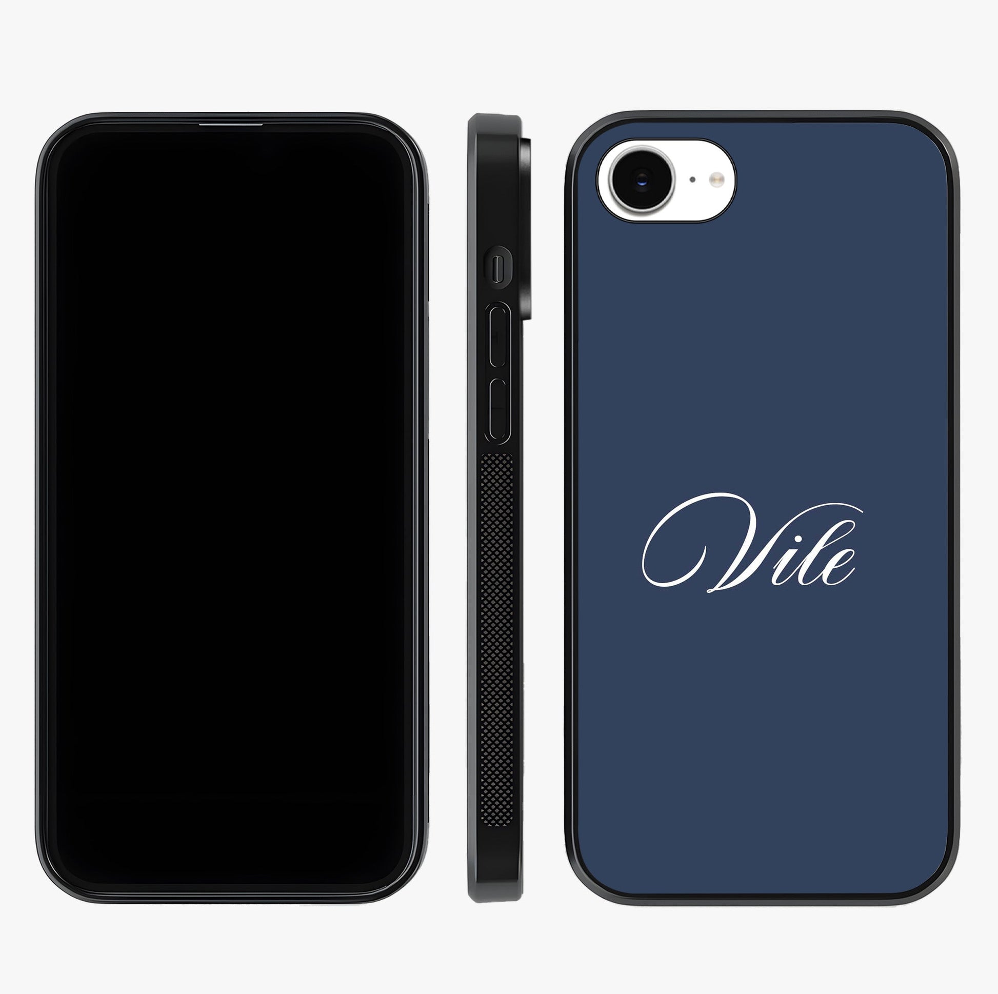 Blue Background Personalized Custom Name Glass Case displayed upright for full design visibility and premium finish.