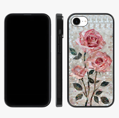 Blush Mosaic Bloom Glass Case displayed upright for full design visibility and premium finish.