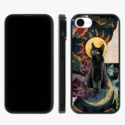 Celestial Black Cat Glass Case displayed upright for full design visibility and premium finish.