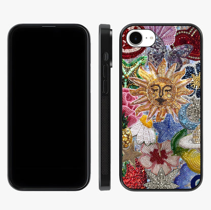 Celestial Floral And Playful Glass Case displayed upright for full design visibility and premium finish.