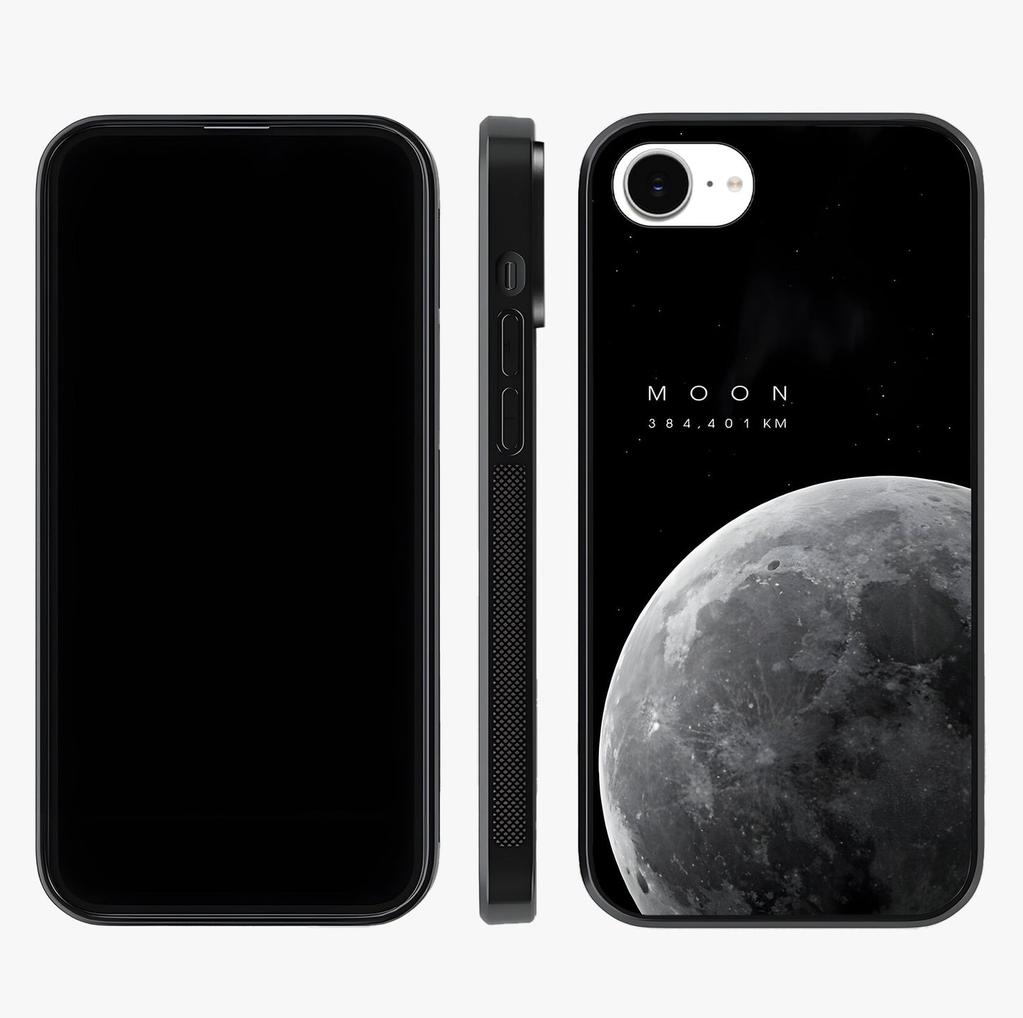 Cosmic Moon Glow Glass Case displayed upright for full design visibility and premium finish.
