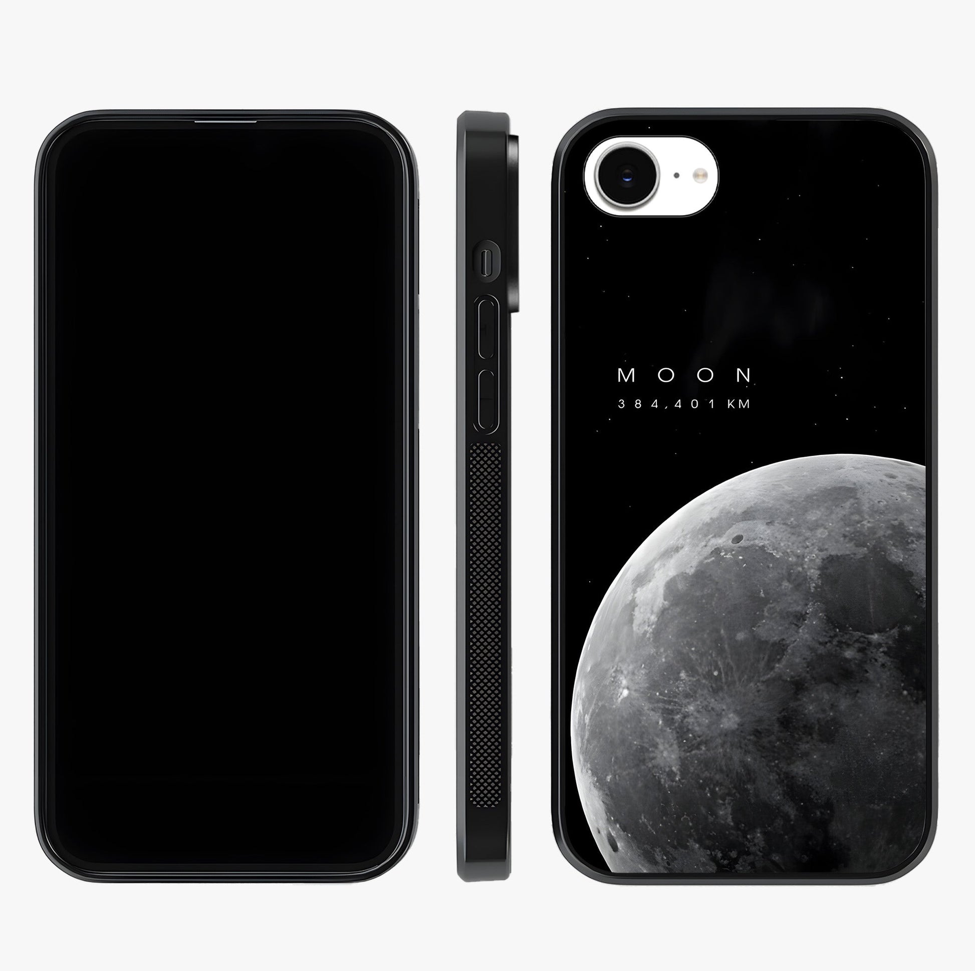 Cosmic Moon Glow Glass Case displayed upright for full design visibility and premium finish.