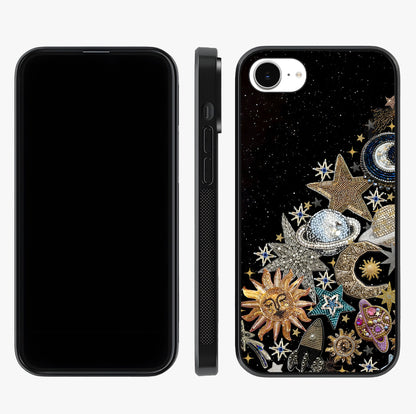 Cosmic Sparkle Dreams Glass Case displayed upright for full design visibility and premium finish.