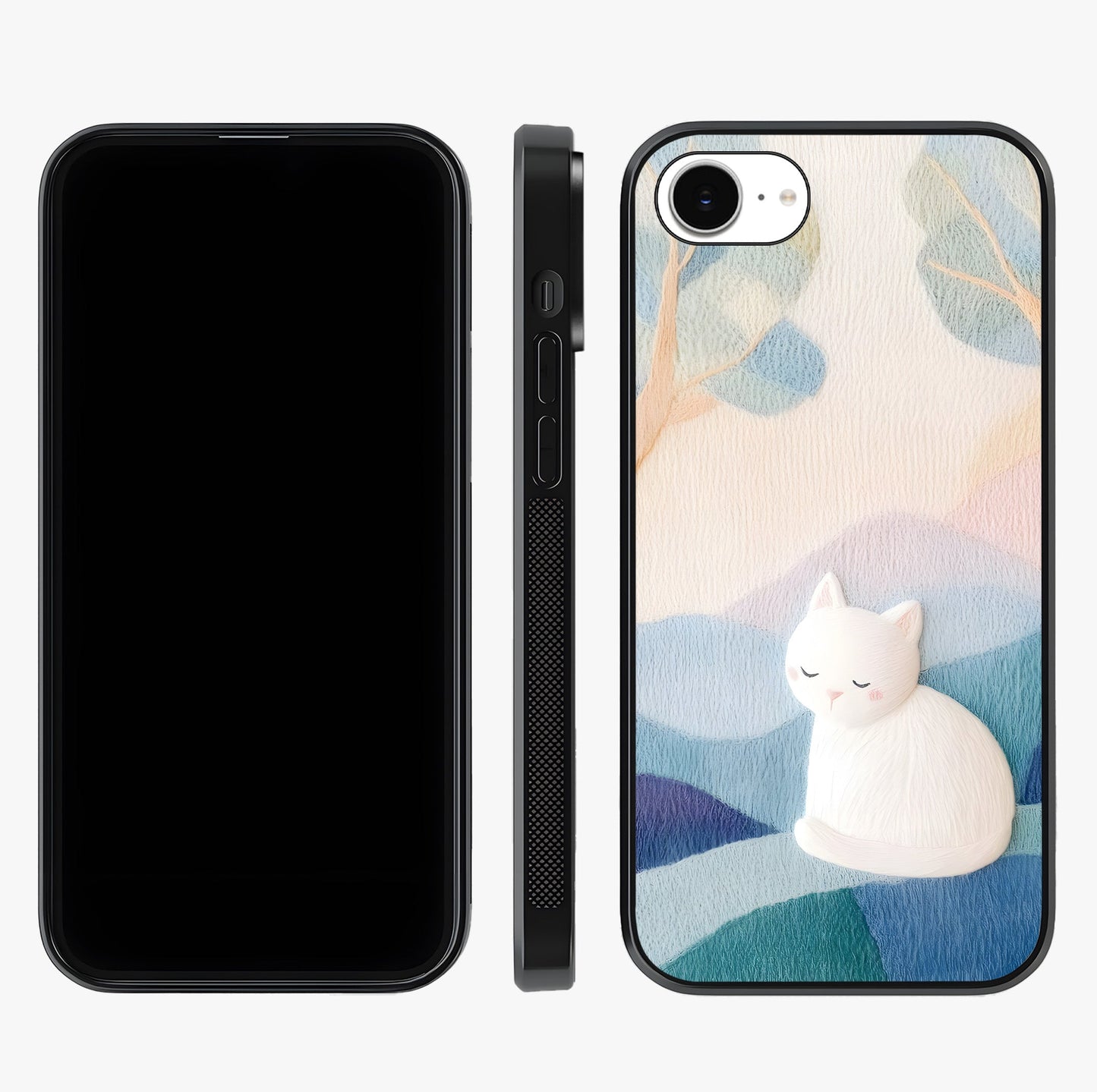Cotton Dream Cat Glass Case displayed upright for full design visibility and premium finish.