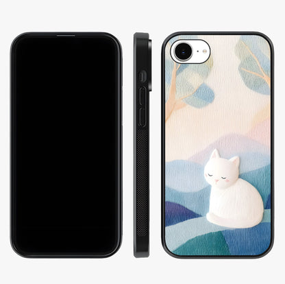 Cotton Dream Cat Glass Case displayed upright for full design visibility and premium finish.