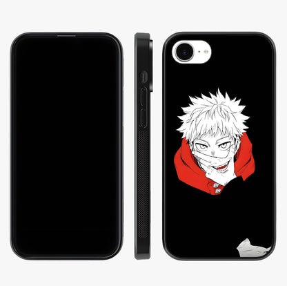 Crimson Chaos Smile Glass Case displayed upright for full design visibility and premium finish.