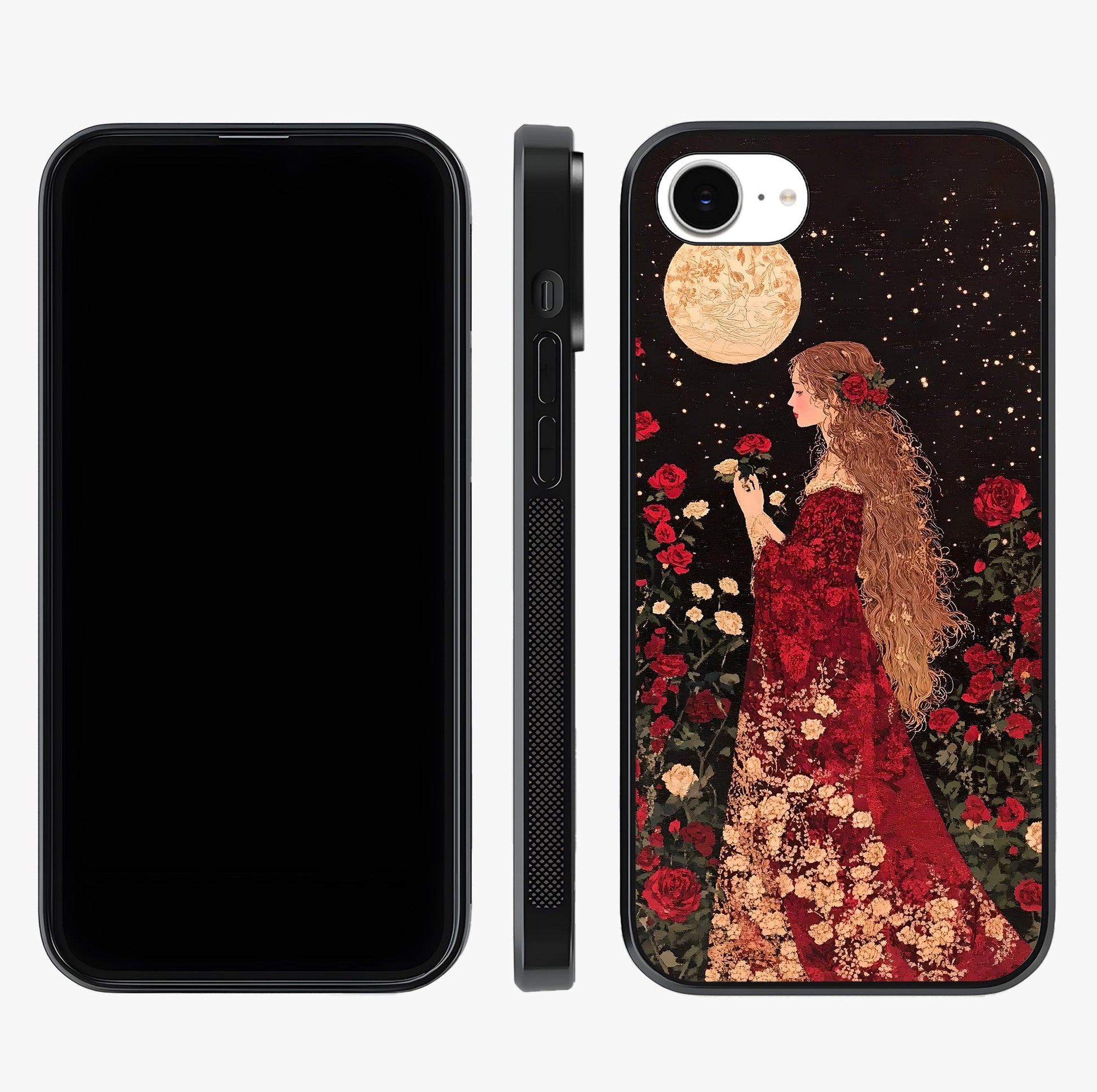 Crimson Dreams Glass Case displayed upright for full design visibility and premium finish.