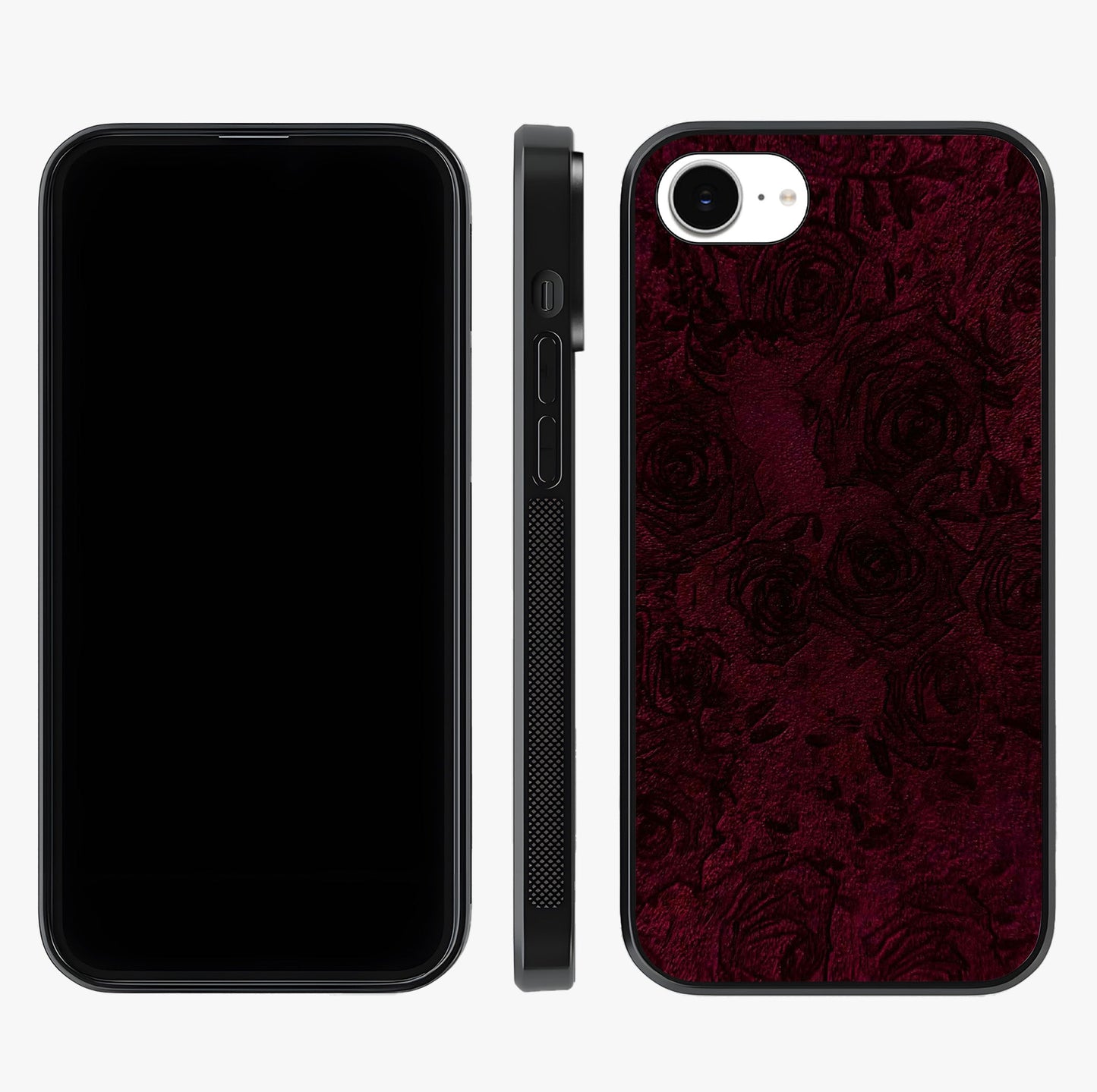 Crimson Fade Flow Glass Case displayed upright for full design visibility and premium finish.