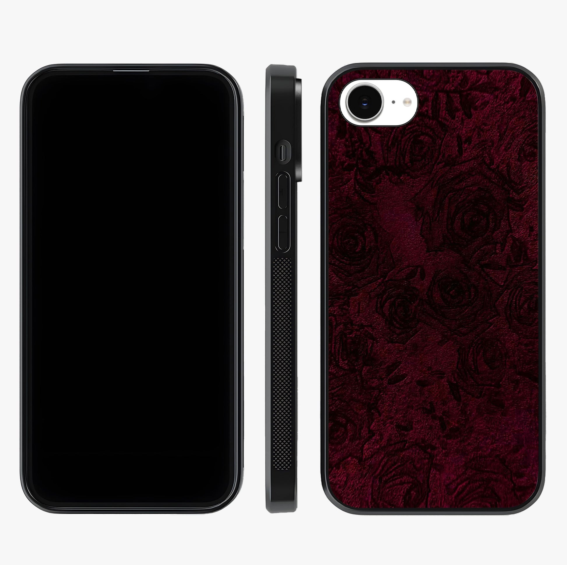 Crimson Fade Flow Glass Case displayed upright for full design visibility and premium finish.