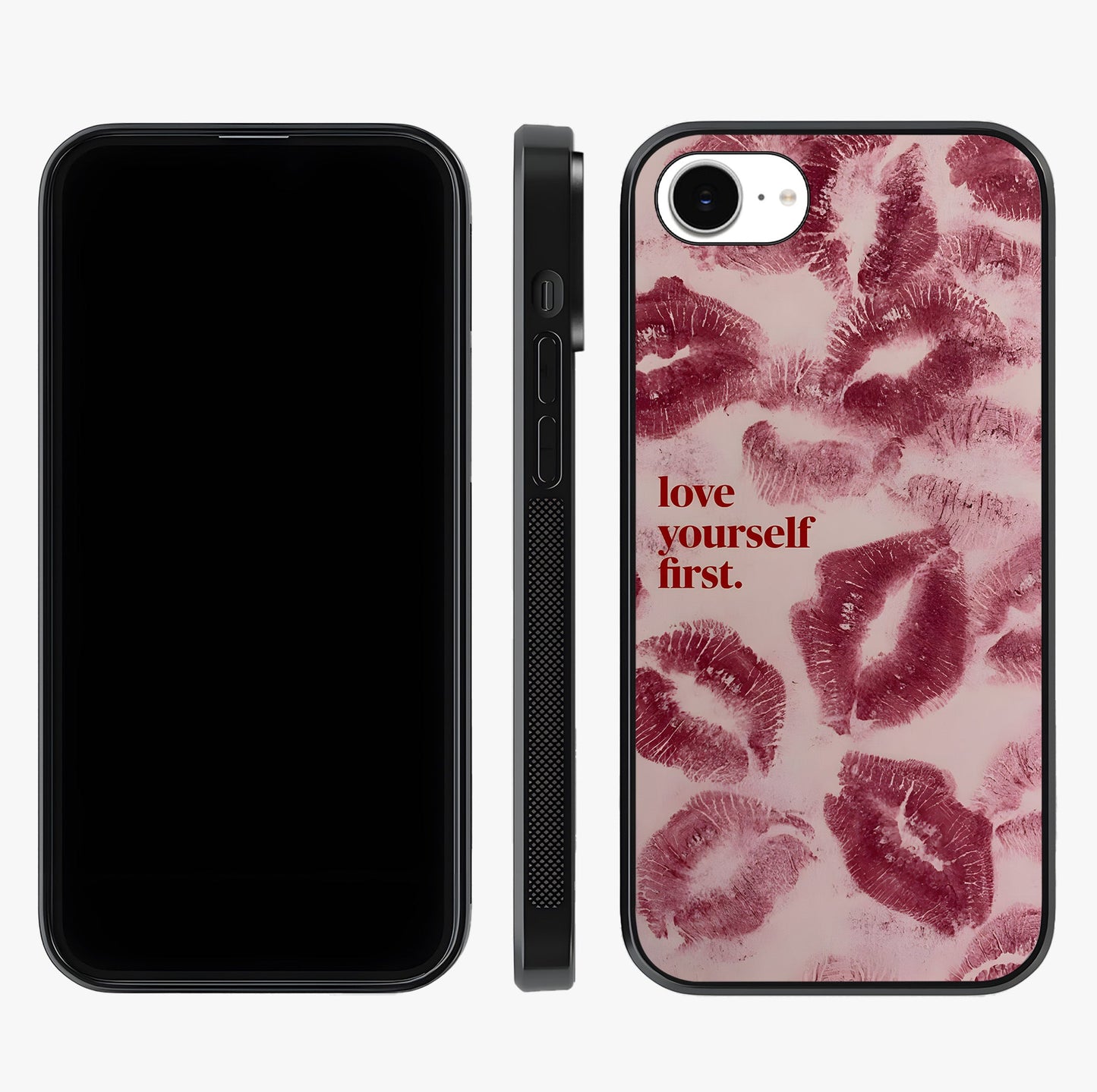 Crimson Kiss Love Glass Case displayed upright for full design visibility and premium finish.