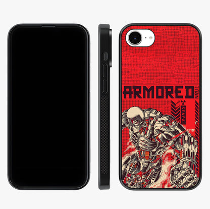 Crimson Mecha Titan Glass Case displayed upright for full design visibility and premium finish.