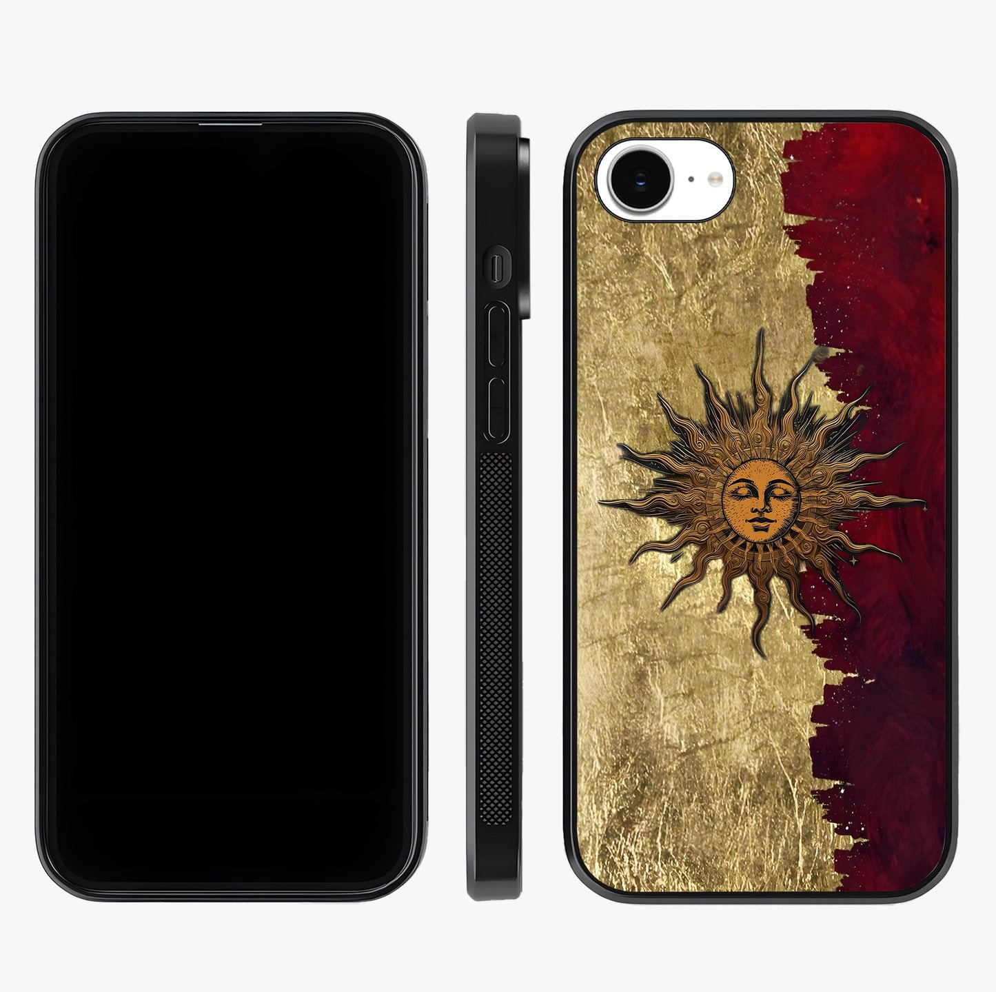 Crimson Sun Majesty Glass Case displayed upright for full design visibility and premium finish.