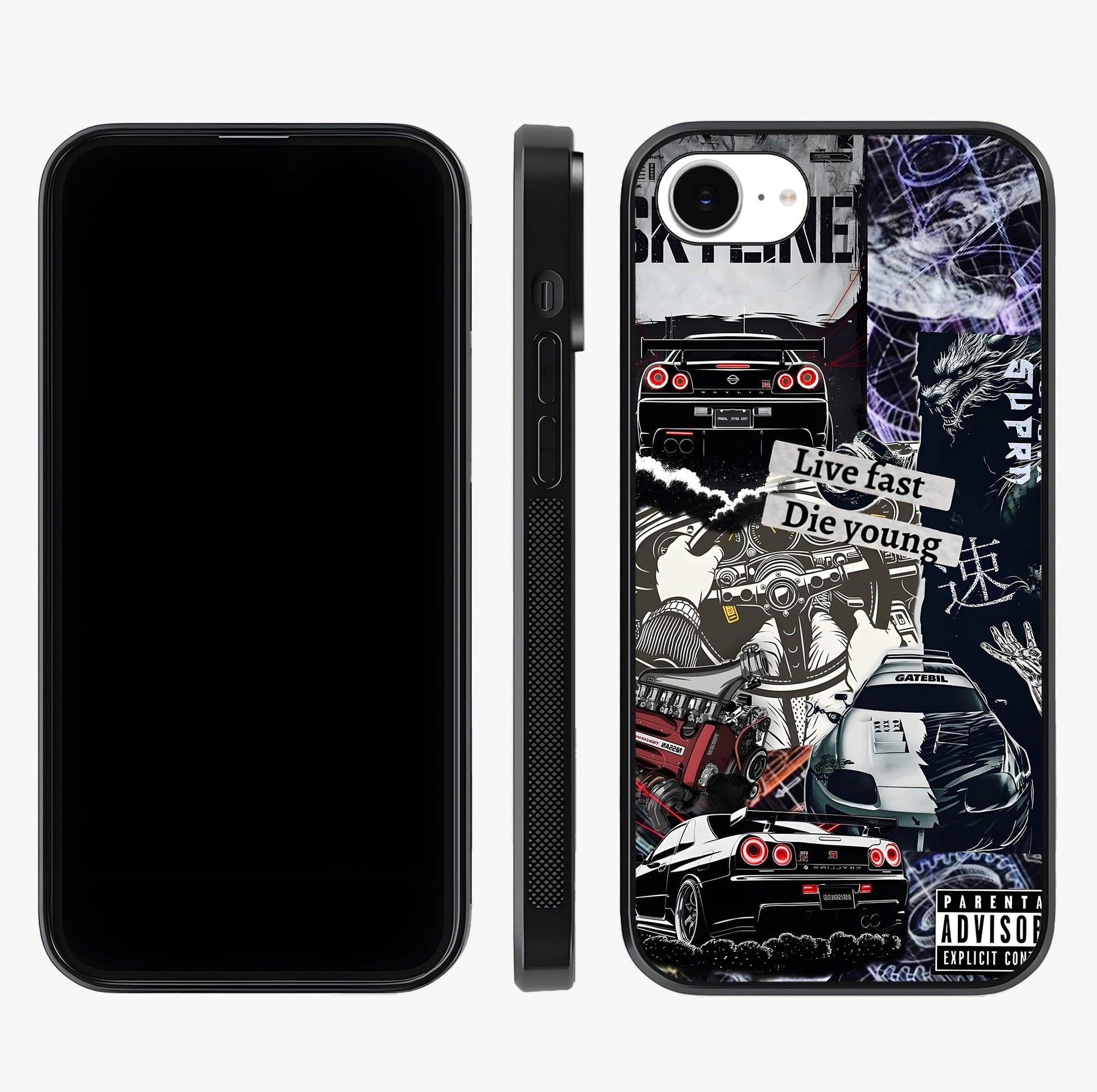 Die Young Glass Case displayed upright for full design visibility and premium finish.