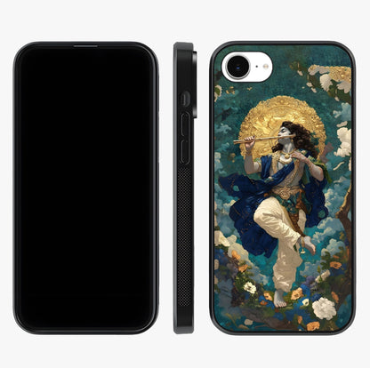 Divine Krishna Art Glass Case displayed upright for full design visibility and premium finish.
